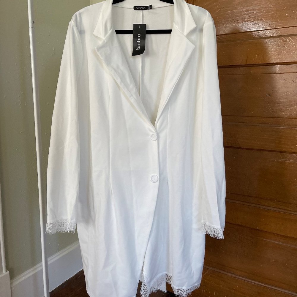 White Lace Insert Blazer Dress